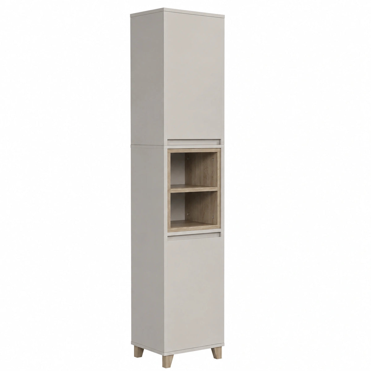 Armadio per il bagno Elnor, Grigio, 30 × 170 cm, con 2 porte, per la conservazione di tessili da bagno e combinabile con Elnor