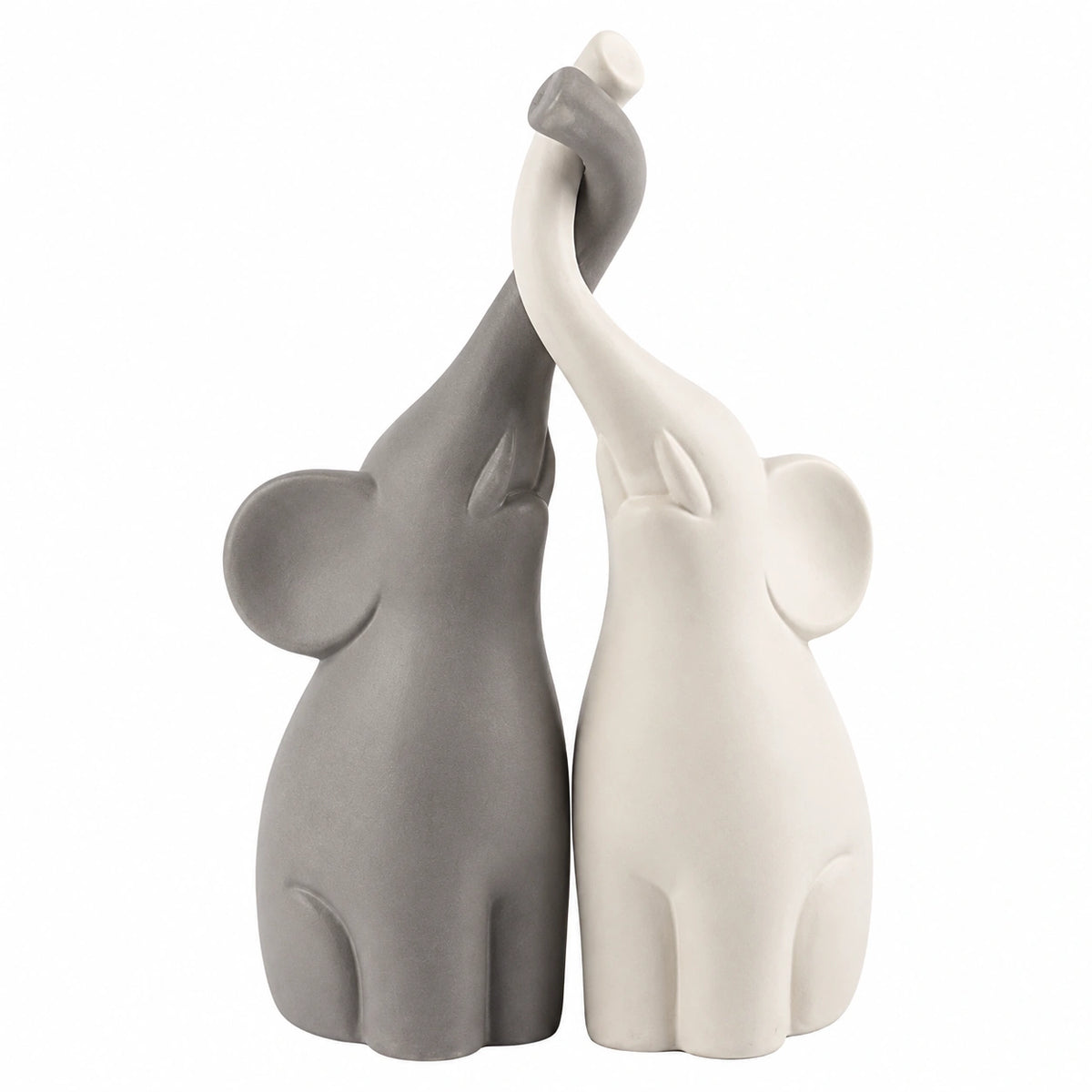 Pajoma - Coppia di Statuette in Ceramica a Forma di elefantini, Altezza 25,5 cm, Grigio