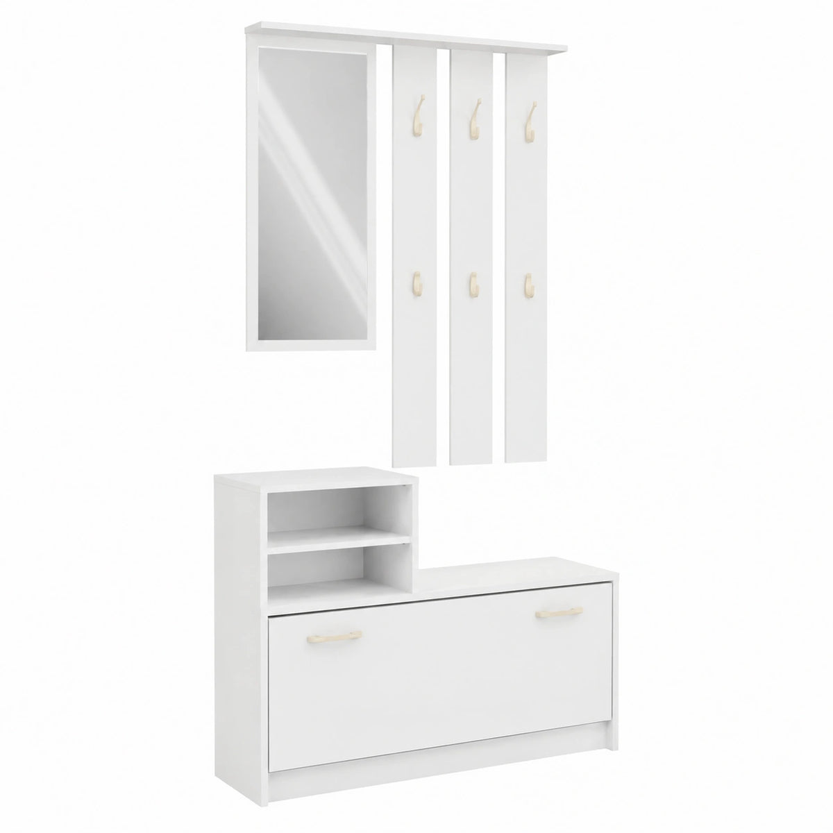 Mobile Ingresso set Guardaroba con Specchio Appendiabiti 6 Ganci Scarpiera Portascarpe 9 Paia Salvaspazio 85 × 24 × 180 cm Cashmere Beige Arredo