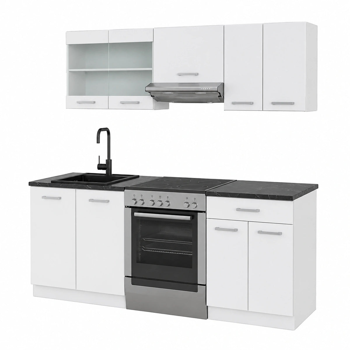 Vicco Cucina componibile R-Line, Bianco lucido, bianco, 200 cm, 5 Moduli · Piedini regolabili in altezza · Senza piano di lavoro · Ante robuste ·