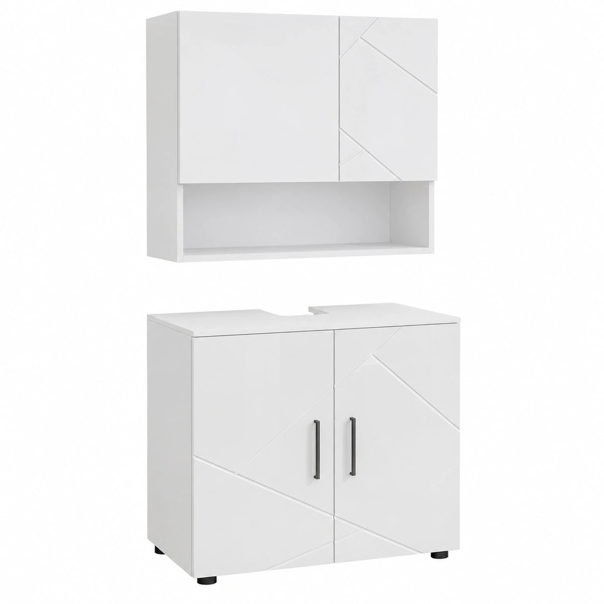Vicco set mobili bagno Irma, Bianco lucido, 80 cm, composto da specchio da bagno e mobile sottolavabo
