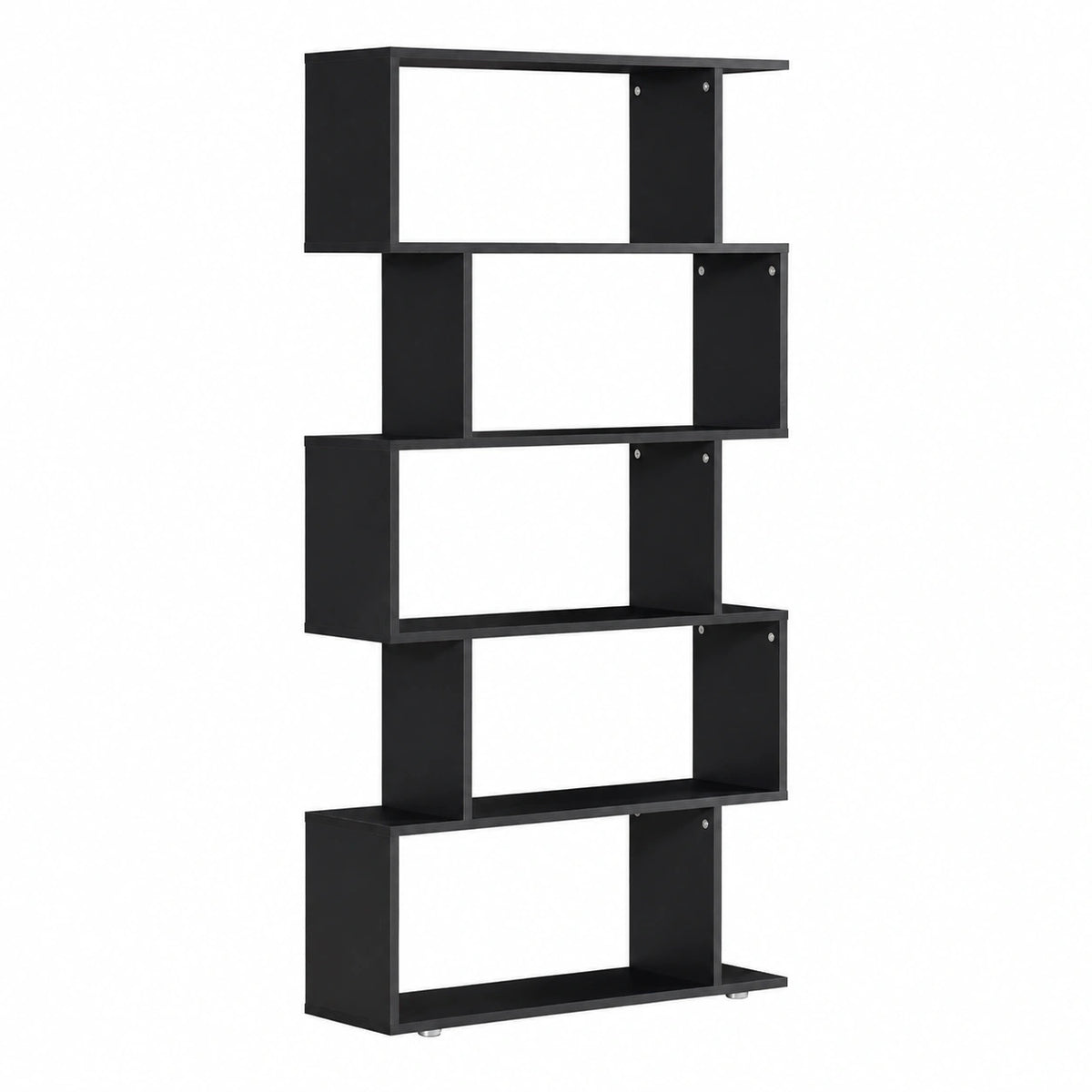 Libreria di 6 Ripiani Scomposti Moderna 80 × 24 × 191cm Nero, Libreria a Parete Bianca, Struttura a Zig-Zag, Resistente, in Legno