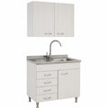 Mobile cucina sottolavello a 1 anta e cassettiera cm 80 effetto legno frassino moire componibile con lavello inox e scolapiatti Basic (Sottolavello