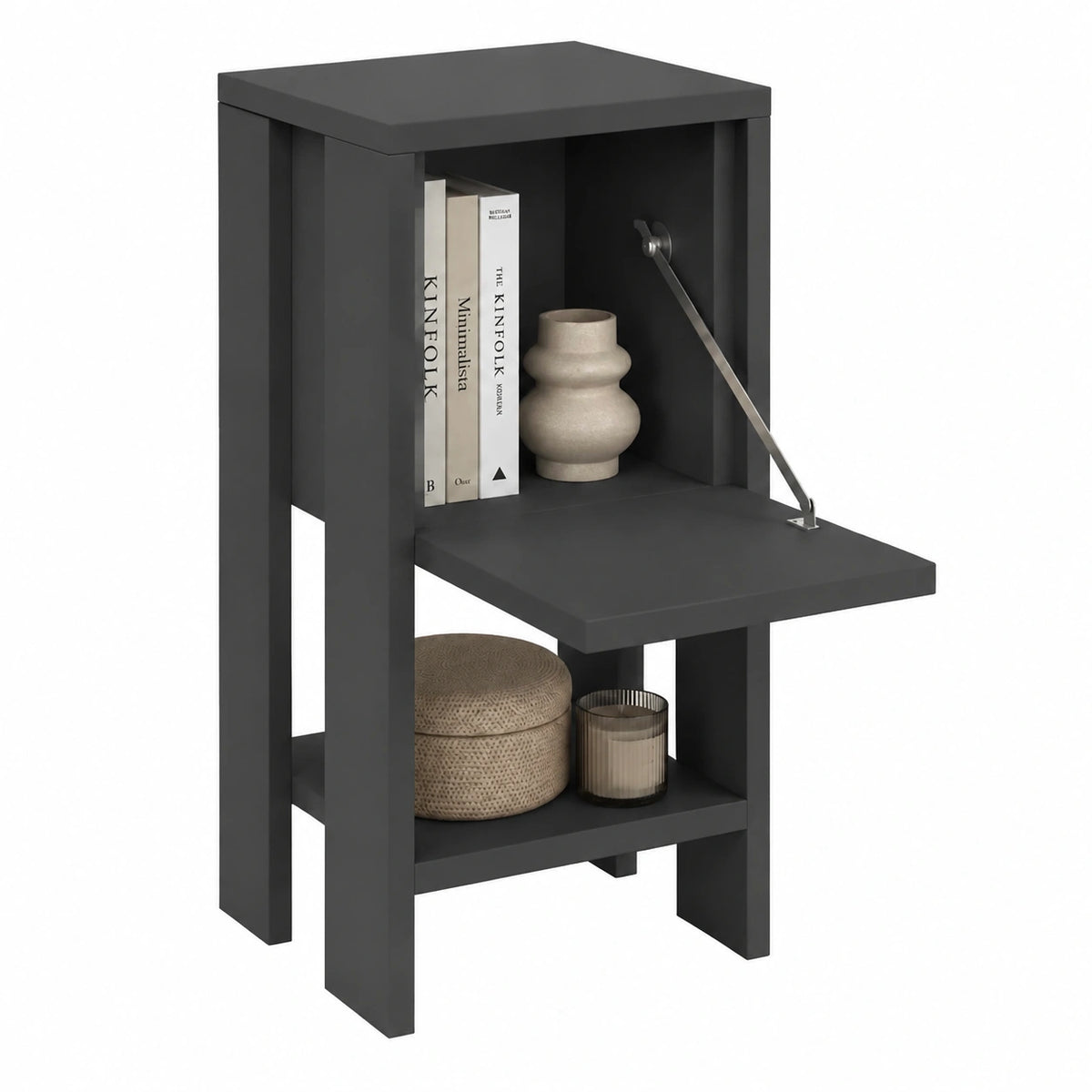 Comodino in Legno MDF Ripiano Interno Chiusura ad Anta Tavolino Laterale Divano Mobile Arredamento Casa Ufficio Moderno Industriale 55 × 30 × 30 cm