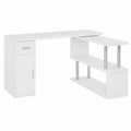Scrivania Angolare con Cassetto, Armadietto e Mensole, Bianco, Moderna, in Legno