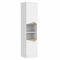 Mobile Bagno a Colonna Alto 30 × 34.6 × 180.5 cm Bianco e Color Legno, Stretto, 2 Ripiani Aperti, 2 Armadietti, Mobiletto Bagno Salvaspazio