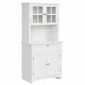 Credenza Cucina Alta Mobile Dispensa in MDF 68.6 × 40 × 164 cm Bianco, 2 Armadietti, Ripiani Regolabili, Ante in Vetro, Cassetto