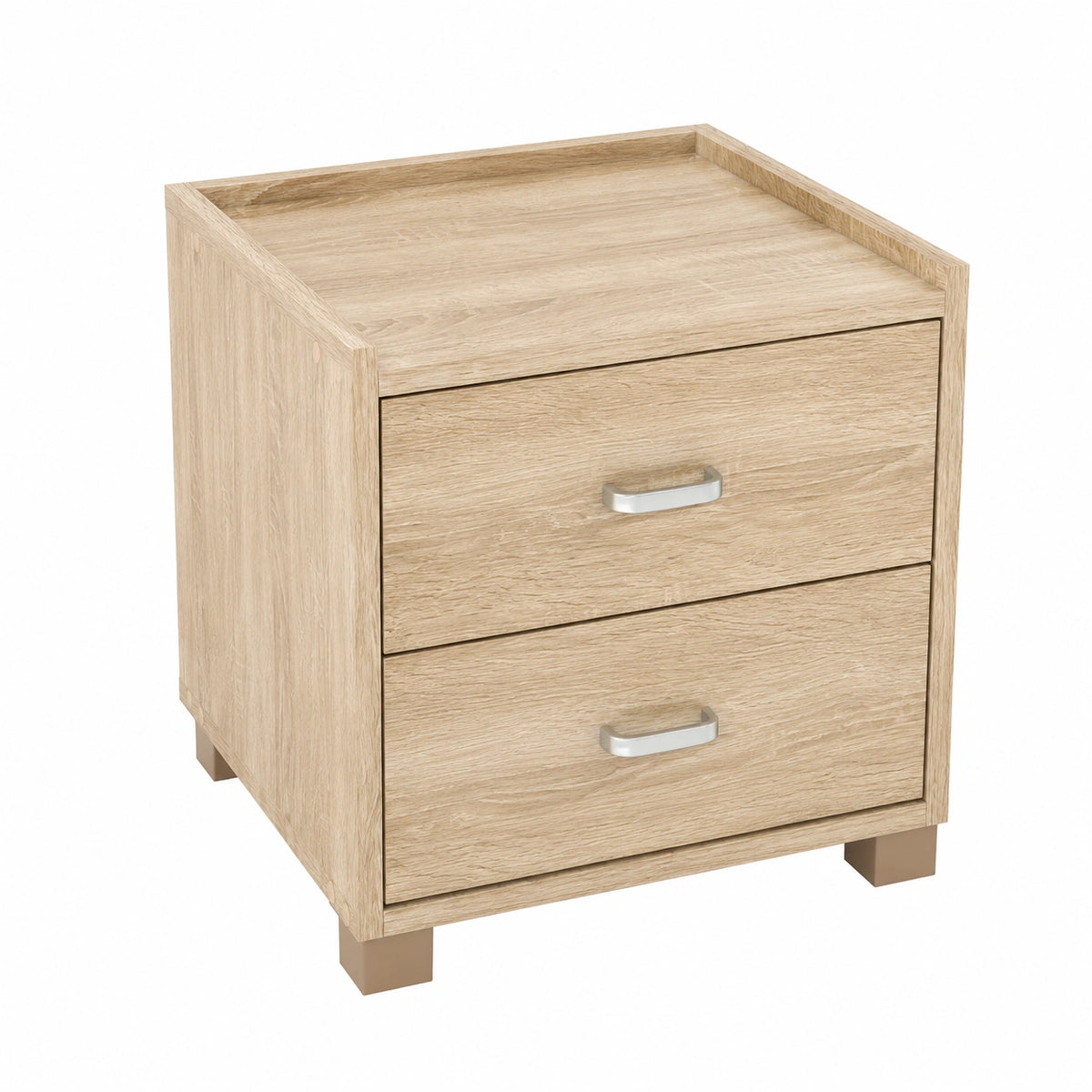 Comodino Camera da Letto Mobiletto Cassettiera 2 Cassetti Maniglia in Metallo Moderno in legno MDF Colore Rovere Mobile Arredo Casa Dimensione 40 ×