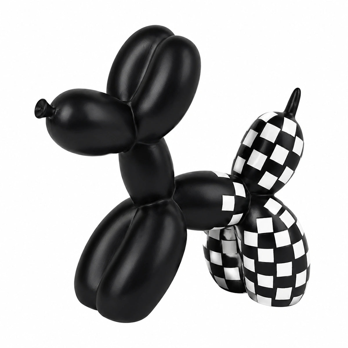 Statua a scacchi bianca e nera a scacchi con palloncino a forma di cane, decorazione per soggiorno e scrivania, fatta a mano, moderna, piccola mensola