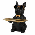 Statua Del Salvadanaio Del Bulldog Francese - Con Vassoio in Acciaio Inossidabile, Svuotatasche per Chiavi, Portafogli, Caramelle e Altri Oggetti