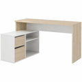 Scrivania Gardena, Scrittoio multiposizione da ufficio o cameretta, Tavolo da studio angolare multiuso, 139 × 92h75 cm, Bianco e Rovere