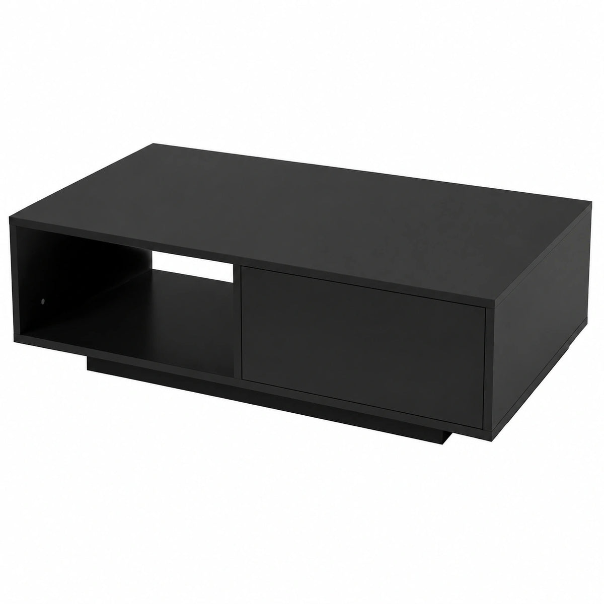 Tavolino da Salotto Rettangolare con Luci LED Multicolore (Nero), Tavolino da Caffè Moderno in Legno con Telecomando, Porta USB, Cassetto e Ripiano