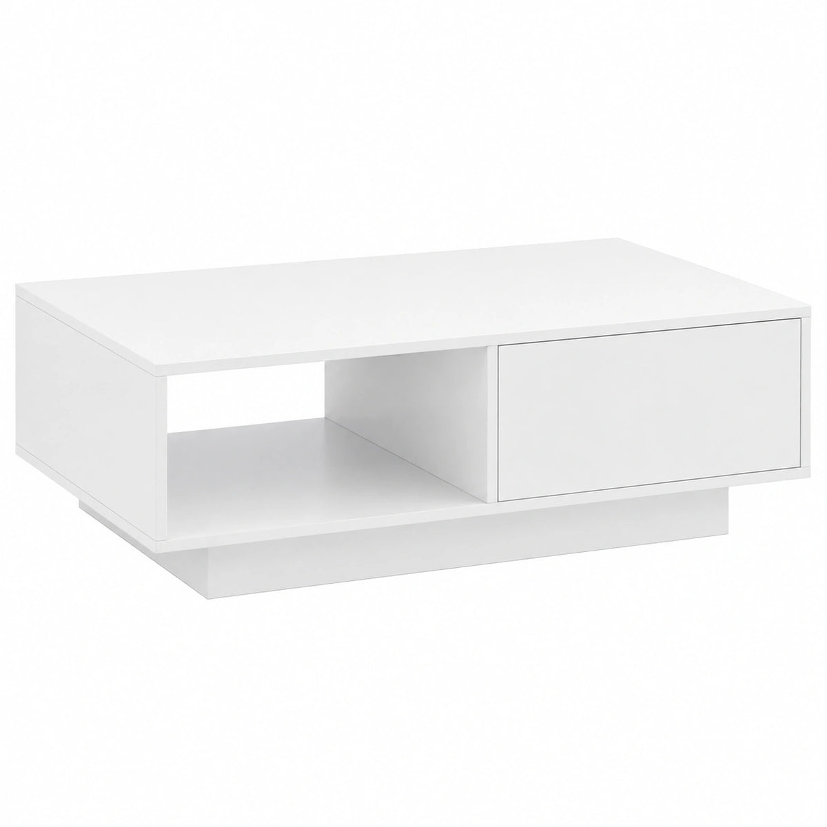Tavolino da Caffè Moderno 95 × 55 × 31cm, con 20 Luci LED Regolabili e Telecomando, in Legno con Finitura Lucida, Cassetto a Pressione e Ripiano