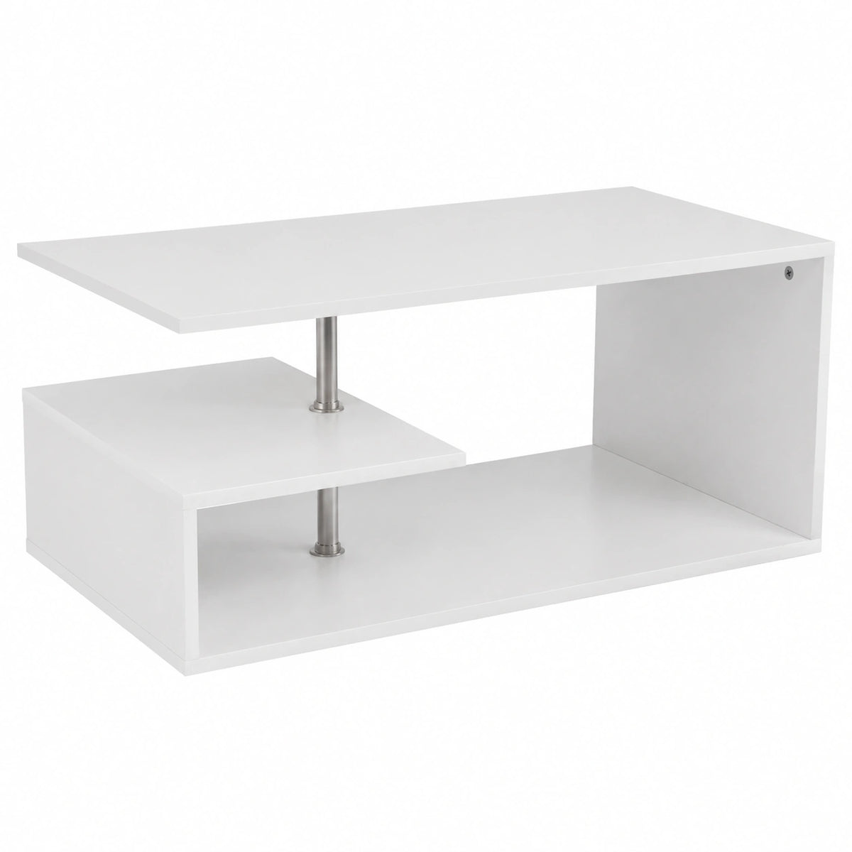 Tavolino da salotto bianco Soggiorno Caffe Porta PC Tavolo Salone Laterale Divano Doppio Ripiano e Struttura in Legno Moderno 41 × 91 × 52,6 cm